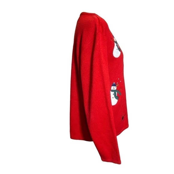 Vintage Crystal Kobe size M red embroidered Christmas button up cardigan snowmen - Picture 3 of 10